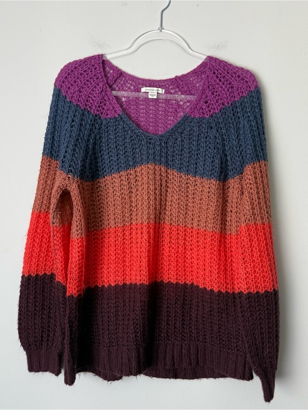 American Eagle Outfitters Striped Oversized V-Neck Sweater